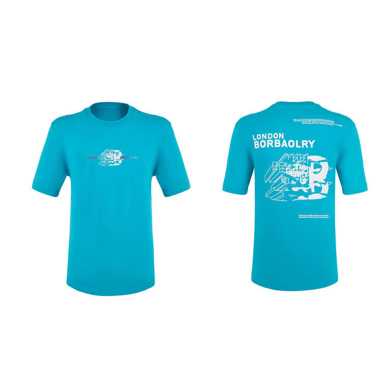 T-shirt para homens com logotipo personalizado e branco preto azul cian