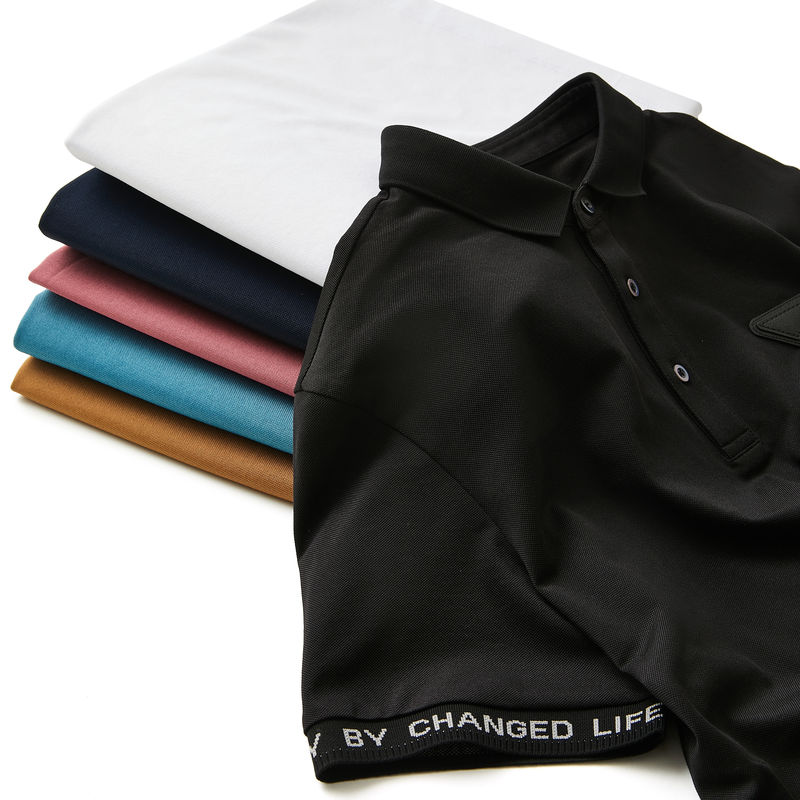 Camisa de polo de uniforme de escritório em tecido de malha com alta elasticidade e impressão personalizada