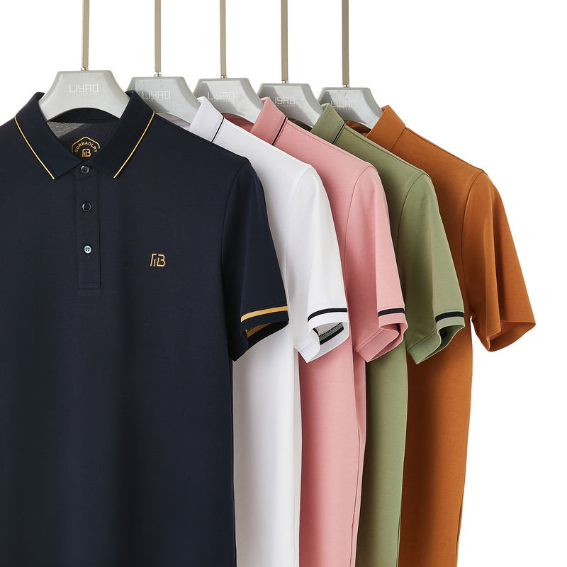 Tecido de malha camisas de polo de homens bordados Manga curta 100% algodão orgânico