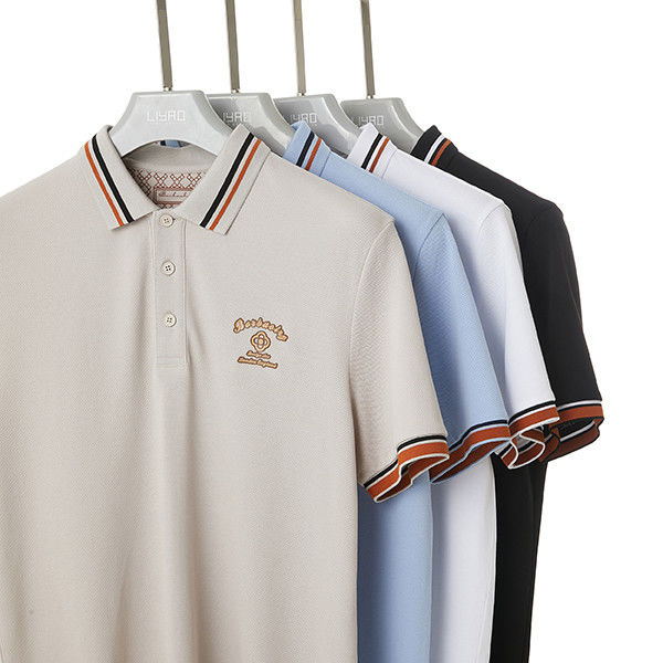 Camisetas de polo com listras com logotipo personalizado