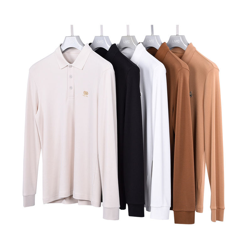 Camisa de polo de algodão de manga longa para homens Respirável Cor de Outono Bloco Uniforme com Logotipo Personalizado