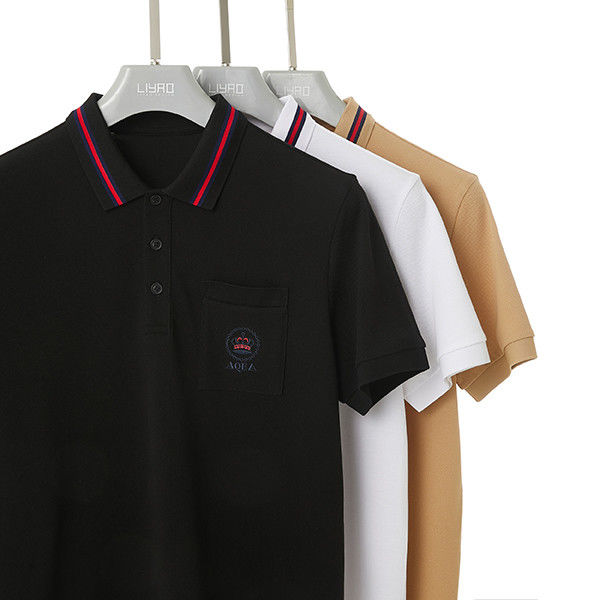 Bordado de logotipo personalizado camisas de polo de algodão branco preto para homens para conforto amigável à pele
