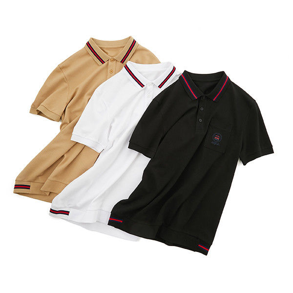 Bordado de logotipo personalizado camisas de polo de algodão branco preto para homens para conforto amigável à pele