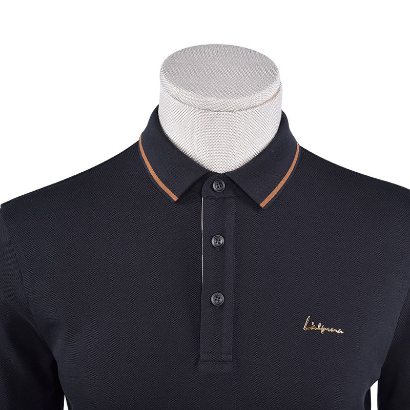 Camiseta de polo de algodão seco rápido para homens com colarinho erguido e impressão verde