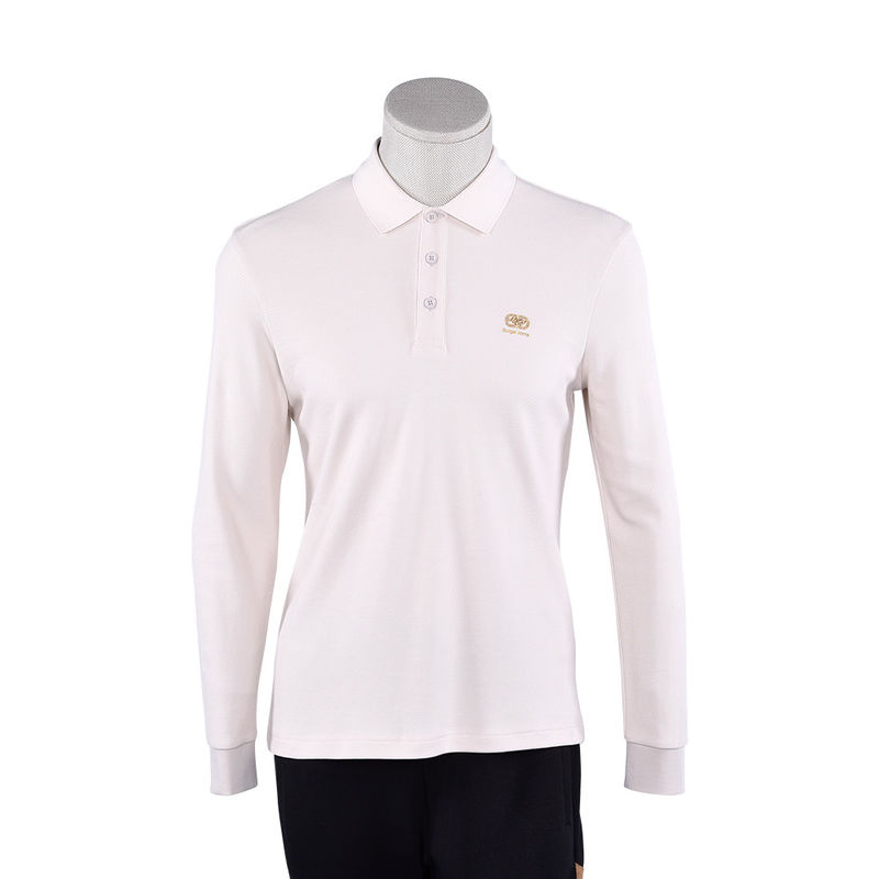 T-Shirt de polo anti-rugas em branco Manga longa Logotipo personalizado Tecido Peso 170-210g