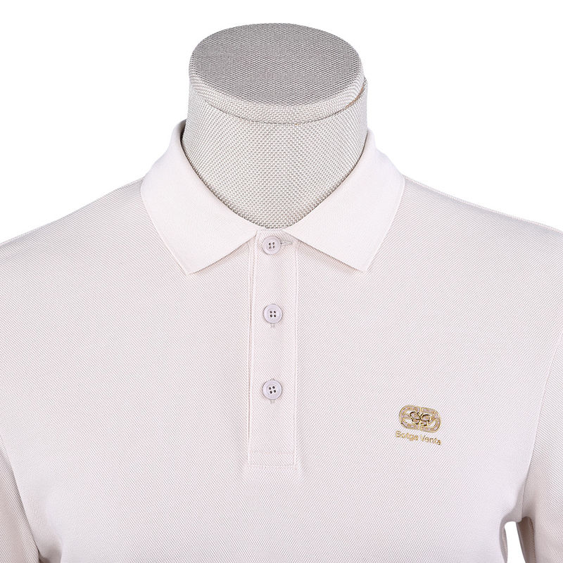 T-Shirt de polo anti-rugas em branco Manga longa Logotipo personalizado Tecido Peso 170-210g