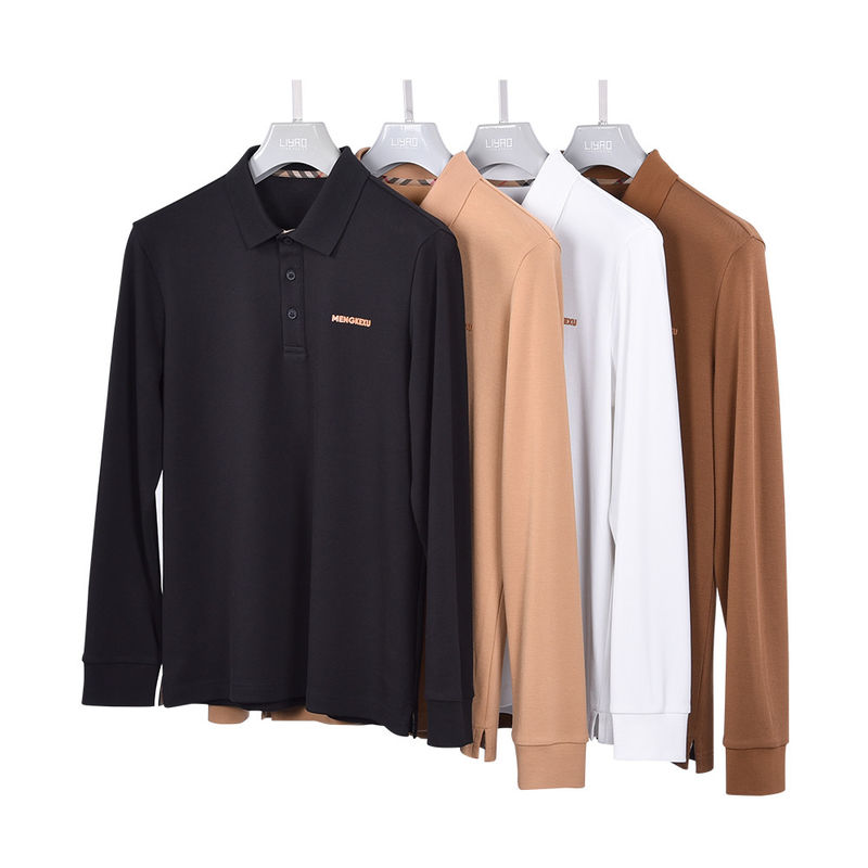92 Poliéster 8 Spandex camisas de polo para homens Manga longa Polo simples Anti-rugas