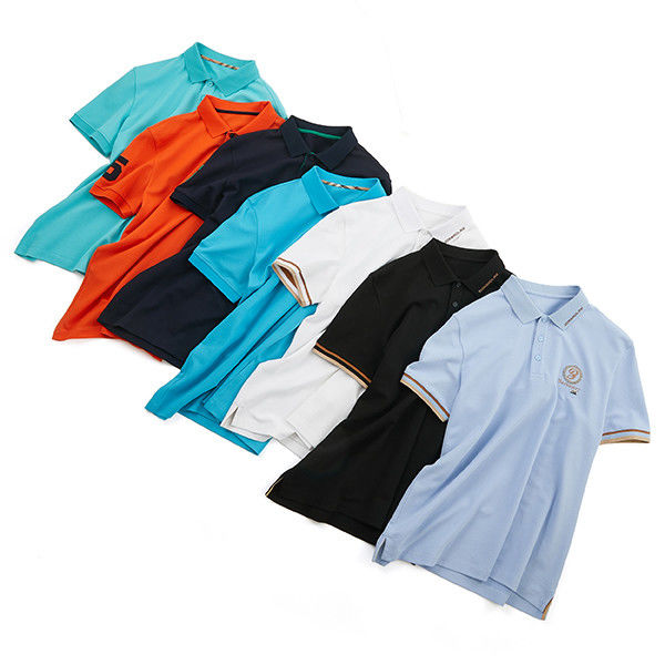 Camisas de polo de cor azul personalizadas para homens com logotipo bordado e tecido de algodão respirável