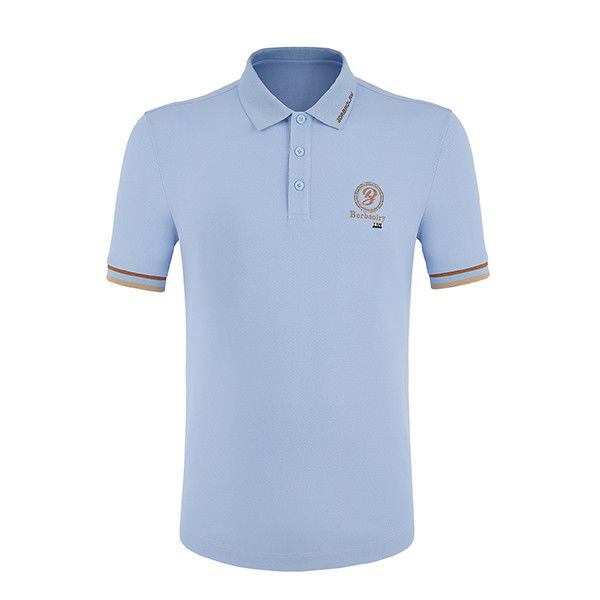 Camisas de polo de cor azul personalizadas para homens com logotipo bordado e tecido de algodão respirável
