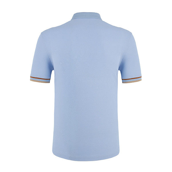 Camisas de polo de cor azul personalizadas para homens com logotipo bordado e tecido de algodão respirável