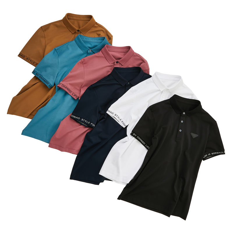 Camisas de polo 100% de algodão com bordado de logotipo colorido e ajuste rápido