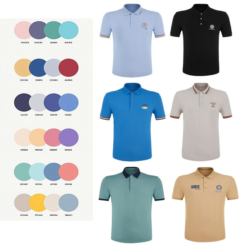 Camisas de polo bordadas para homens 95% algodão 5% espandêx camiseta de manga curta Slim Fit