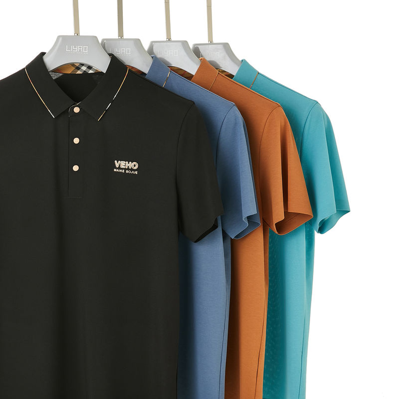 Impressão verde camisetas de polo de algodão masculino para escritório uniforme de malha desenho anti-rugas
