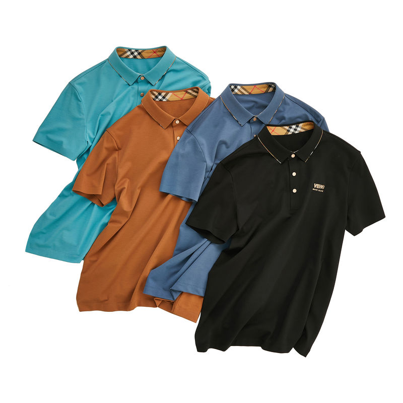 Impressão verde camisetas de polo de algodão masculino para escritório uniforme de malha desenho anti-rugas