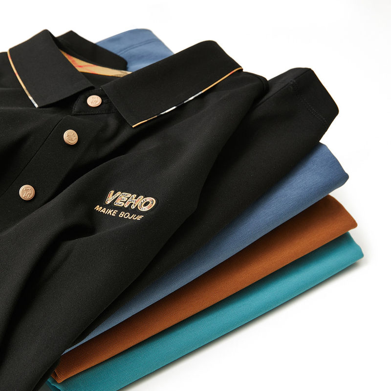 Impressão verde camisetas de polo de algodão masculino para escritório uniforme de malha desenho anti-rugas