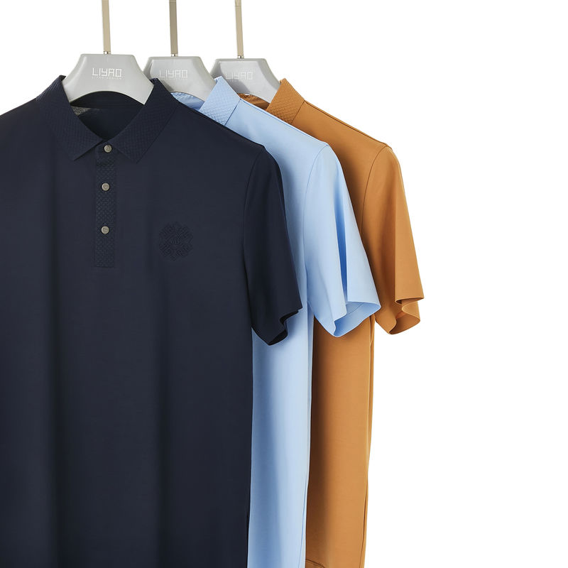 Primavera Verão Outono Temporada Polo T-Shirt Tecido 100% de algodão em azul Marrom Preto