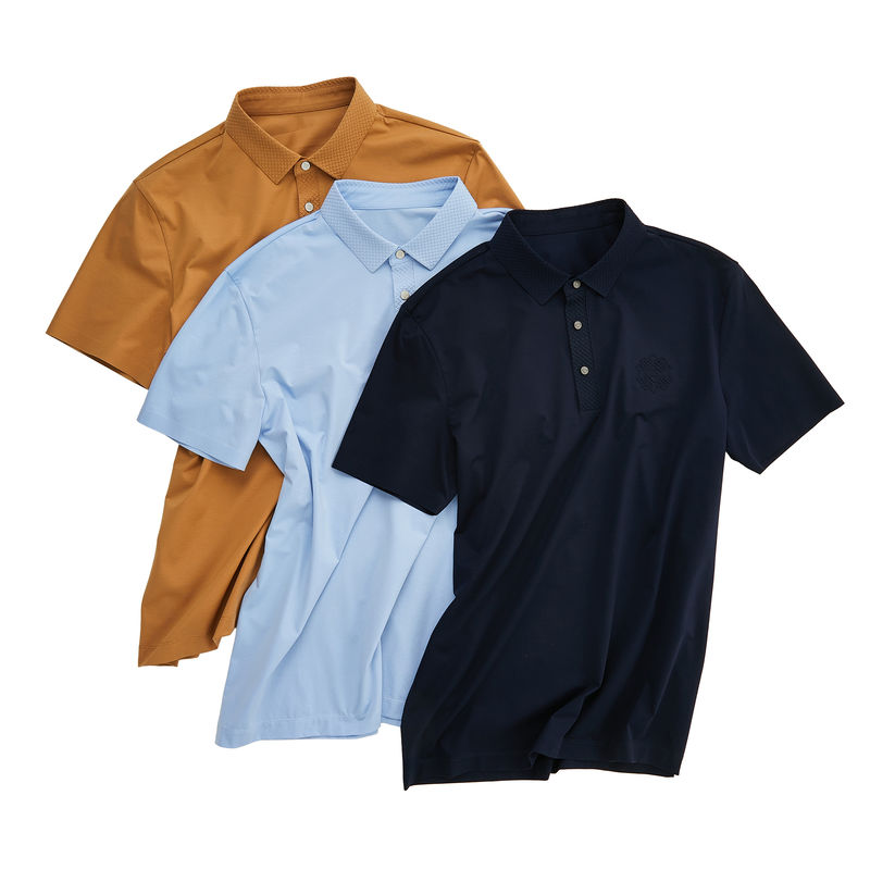 Primavera Verão Outono Temporada Polo T-Shirt Tecido 100% de algodão em azul Marrom Preto