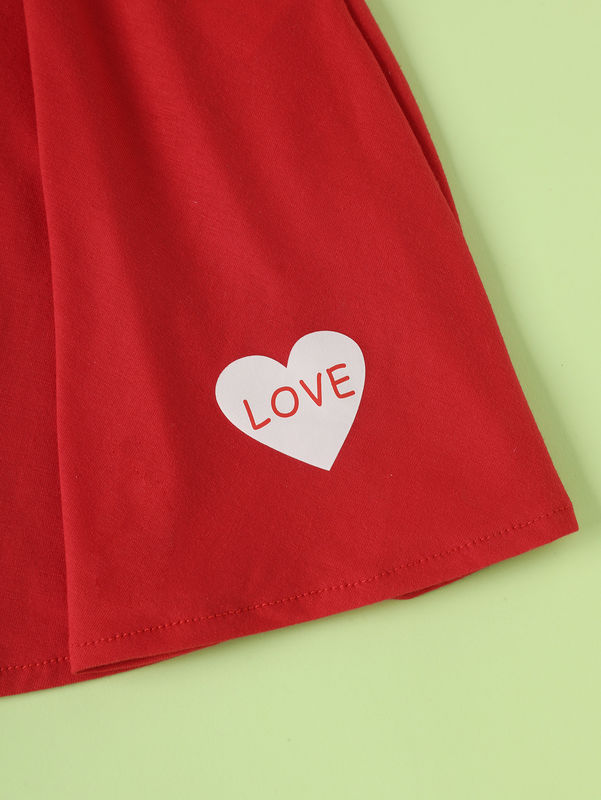 Meninas Red Short Skirts And Dresses With Love Heart Pattern em Poliéster Spandex