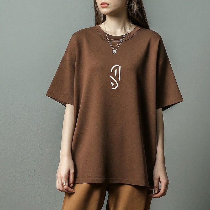 T-shirts gráficos de maior tamanho para mulheres 220 gramas com pescoço redondo de tecido de malha