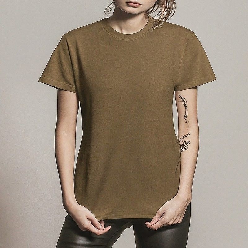 T-shirts femininos personalizados de tamanho grande 320 Gsm Tecido de tricô Anti-rugas
