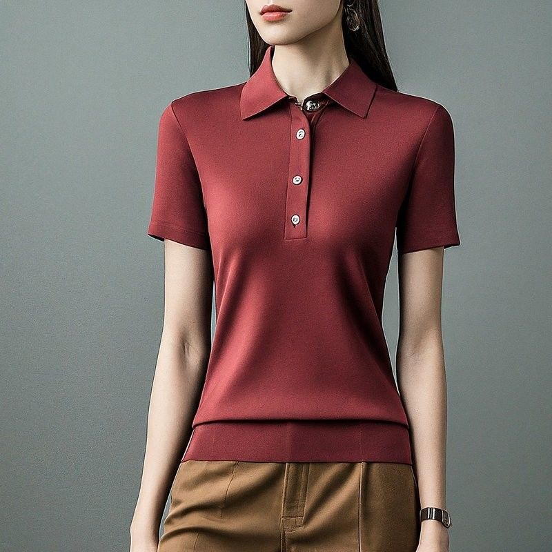 Camisas de polo femininas de manga curta de malha Tintas simples anti-rugas OEM ODM
