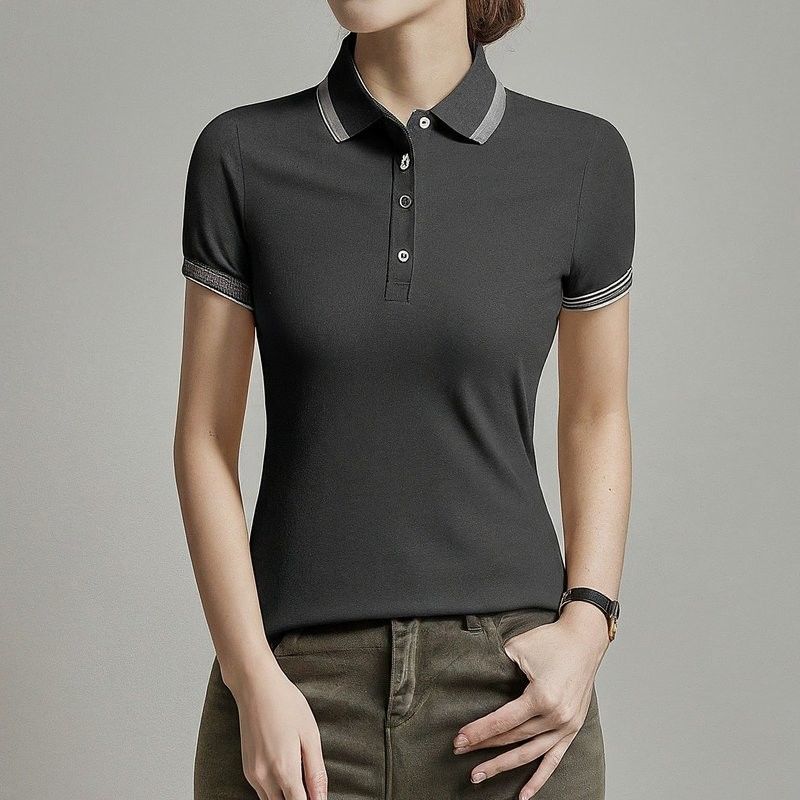 Camisas de polo femininas de manga curta de malha Tintas simples anti-rugas OEM ODM