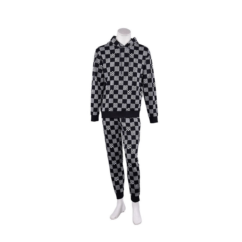 Moda Camisa de xadrez com capuz e calças de corrida Terry Jogger Sport Streetwear Calças de treino para homens