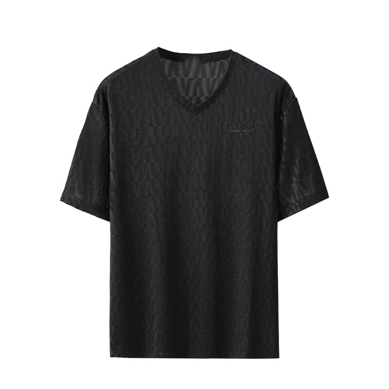 2025 Verão Homens High-End Plaid Ice Silk Manga Curta T-Shirt Elegante Luxo Lazer Meia Manga Alta Loose Fit Tricoteado Novo