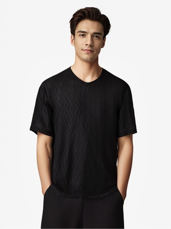 2025 Verão Homens High-End Plaid Ice Silk Manga Curta T-Shirt Elegante Luxo Lazer Meia Manga Alta Loose Fit Tricoteado Novo