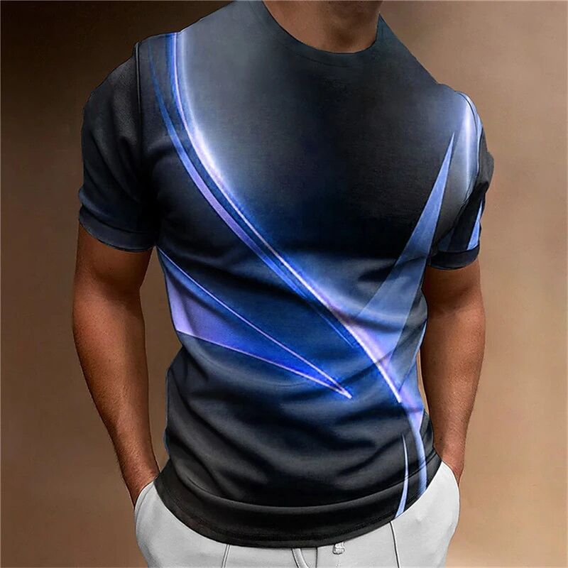 Camiseta Masculina Casual para Corrida com Estampa Digital 3D, Secagem Rápida, Gola Polo Macia, Corte Ajustado, Manga Curta, Tecido Tricotado, Tamanho Oversized