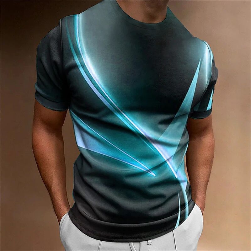 Camiseta Masculina Casual para Corrida com Estampa Digital 3D, Secagem Rápida, Gola Polo Macia, Corte Ajustado, Manga Curta, Tecido Tricotado, Tamanho Oversized