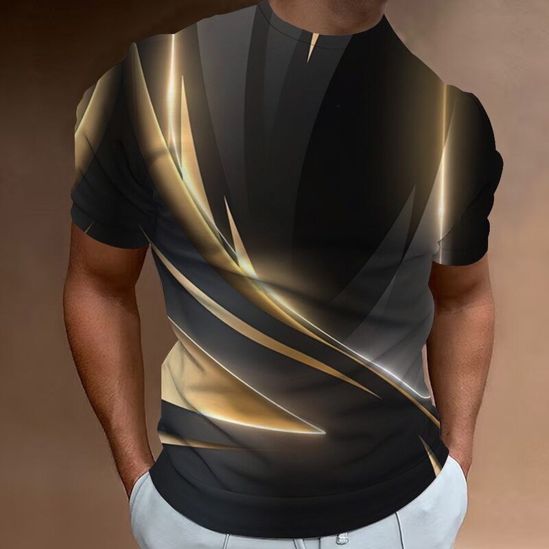 Camiseta Masculina Casual para Corrida com Estampa Digital 3D, Secagem Rápida, Gola Polo Macia, Corte Ajustado, Manga Curta, Tecido Tricotado, Tamanho Oversized