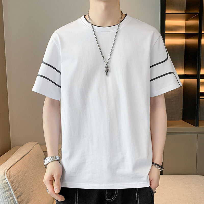 Camiseta masculina de manga curta com bordado e design impresso com logotipo personalizado OEM, camiseta solta de verão com meia manga