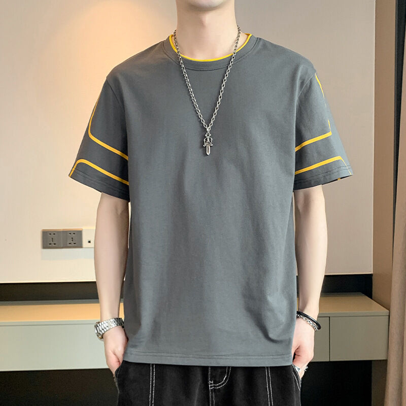 Camiseta masculina de manga curta com bordado e design impresso com logotipo personalizado OEM, camiseta solta de verão com meia manga