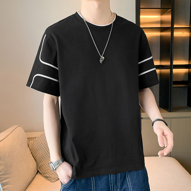 Camiseta masculina de manga curta com bordado e design impresso com logotipo personalizado OEM, camiseta solta de verão com meia manga