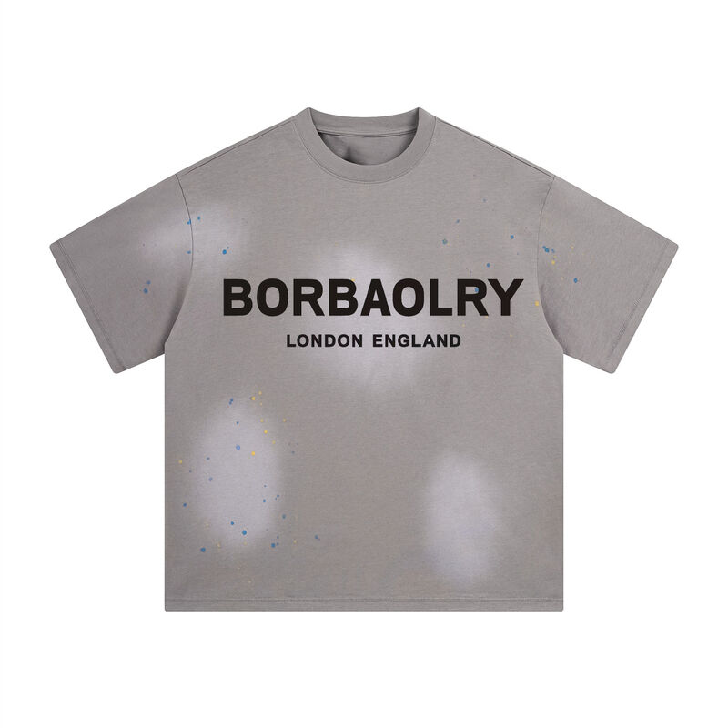 T-shirts de alta qualidade para homens de peso pesado em dificuldade T-shirts de caixa lavagem de ácido T-shirt de tamanho grande T-shirt personalizado cortado T-shirt homens