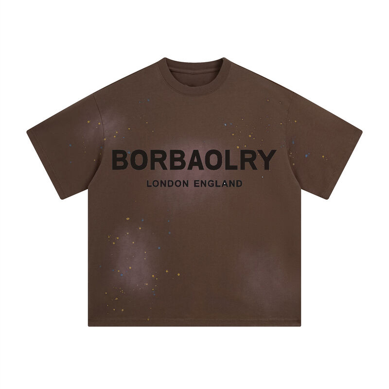 T-shirts de alta qualidade para homens de peso pesado em dificuldade T-shirts de caixa lavagem de ácido T-shirt de tamanho grande T-shirt personalizado cortado T-shirt homens