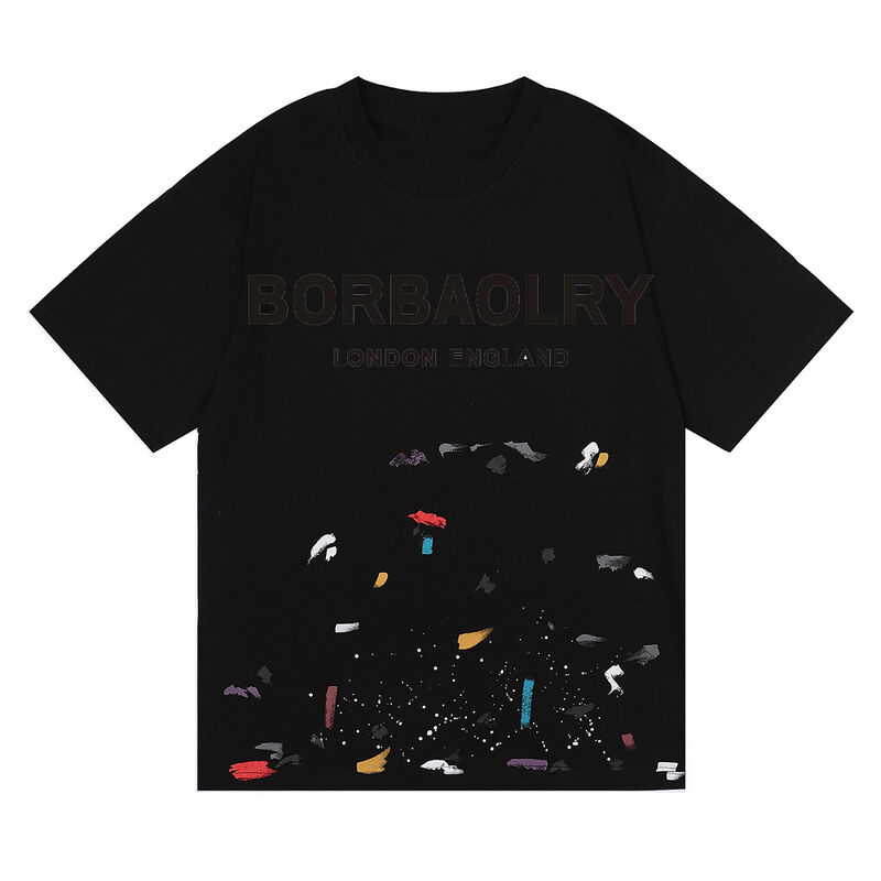 T-Shirt lavado a ácido de moda masculina Galeria de roupas de rua Graffiti Pintura Splash algodão por atacado padrão sólido tricô