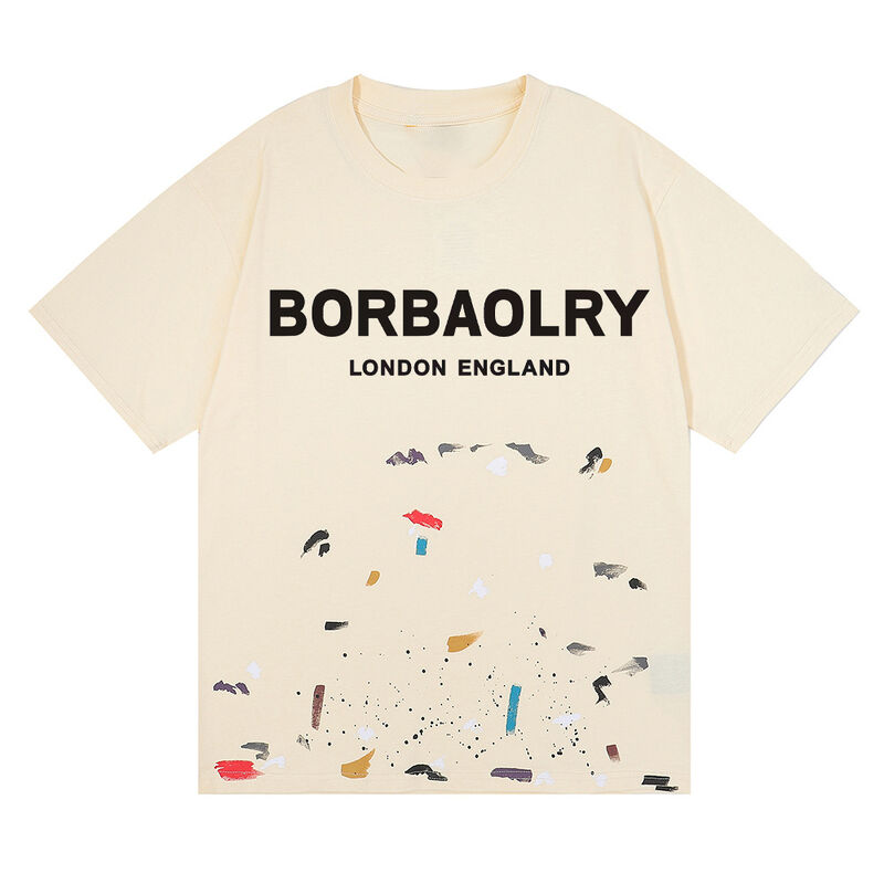 T-Shirt lavado a ácido de moda masculina Galeria de roupas de rua Graffiti Pintura Splash algodão por atacado padrão sólido tricô