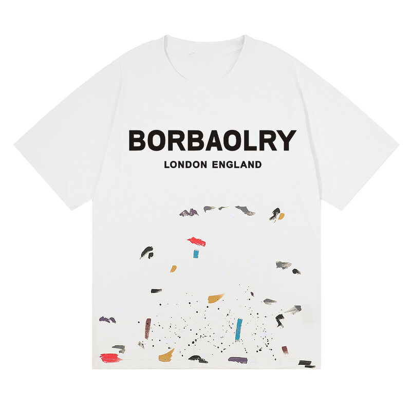 T-Shirt lavado a ácido de moda masculina Galeria de roupas de rua Graffiti Pintura Splash algodão por atacado padrão sólido tricô