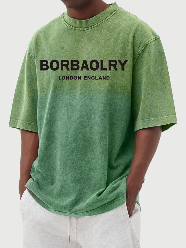 Camiseta Masculina Personalizada Lavada Degradê Manga Curta Roupas de Verão Atacado Masculino