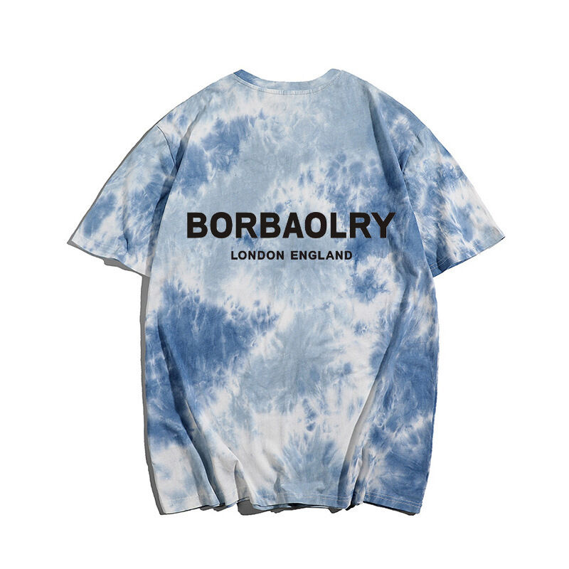 Nova Moda Masculina Alta Qualidade INS Camiseta Gola O Algodão Oversized Tie Dye Streetwear Pesado Personalizado