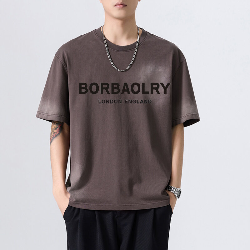 T-Shirt de algodão unisex 280 Gsm Vintage Acid Wash Custom Dtg Print Roupas de rua pesadas para homens T-Shirt