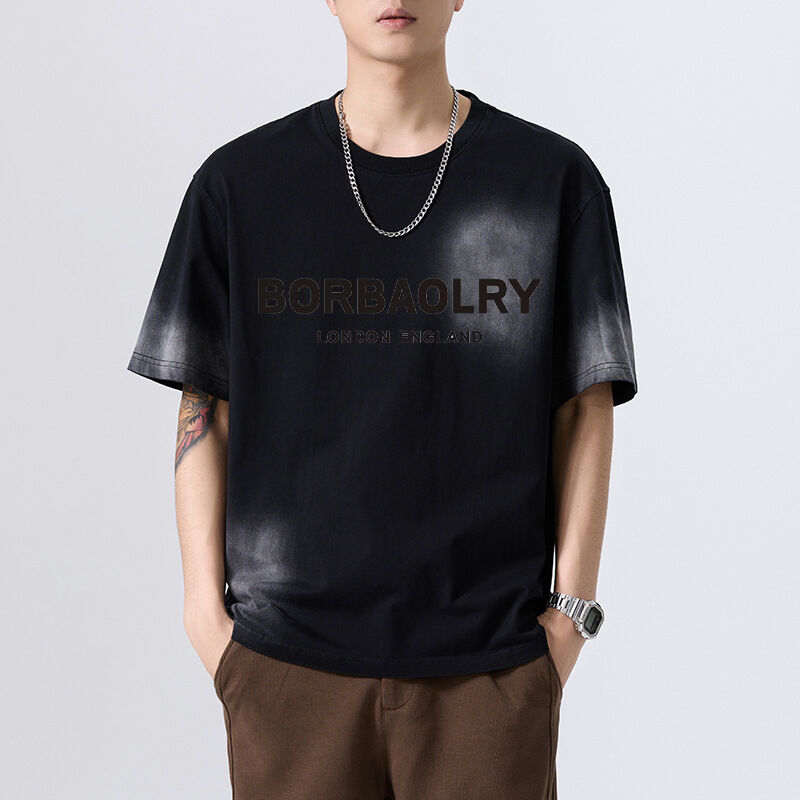 T-Shirt de algodão unisex 280 Gsm Vintage Acid Wash Custom Dtg Print Roupas de rua pesadas para homens T-Shirt