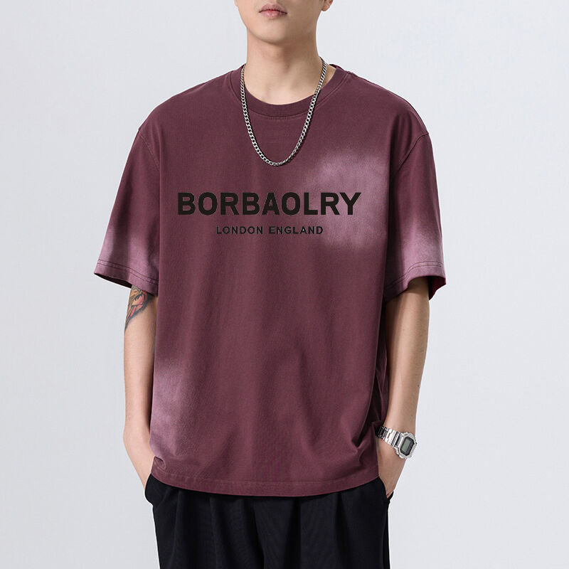 T-Shirt de algodão unisex 280 Gsm Vintage Acid Wash Custom Dtg Print Roupas de rua pesadas para homens T-Shirt