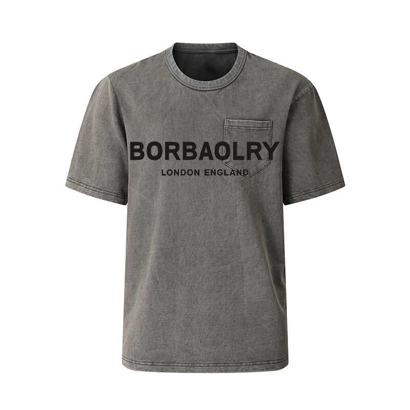 Camiseta Unissex Lavada Vintage Estampada de Verão Pesada Preta Oversize Masculina