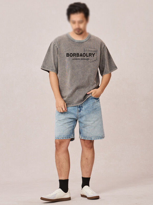 Camiseta Unissex Lavada Vintage Estampada de Verão Pesada Preta Oversize Masculina