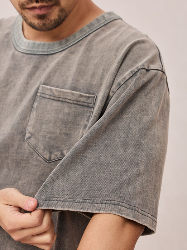 Camiseta Unissex Lavada Vintage Estampada de Verão Pesada Preta Oversize Masculina