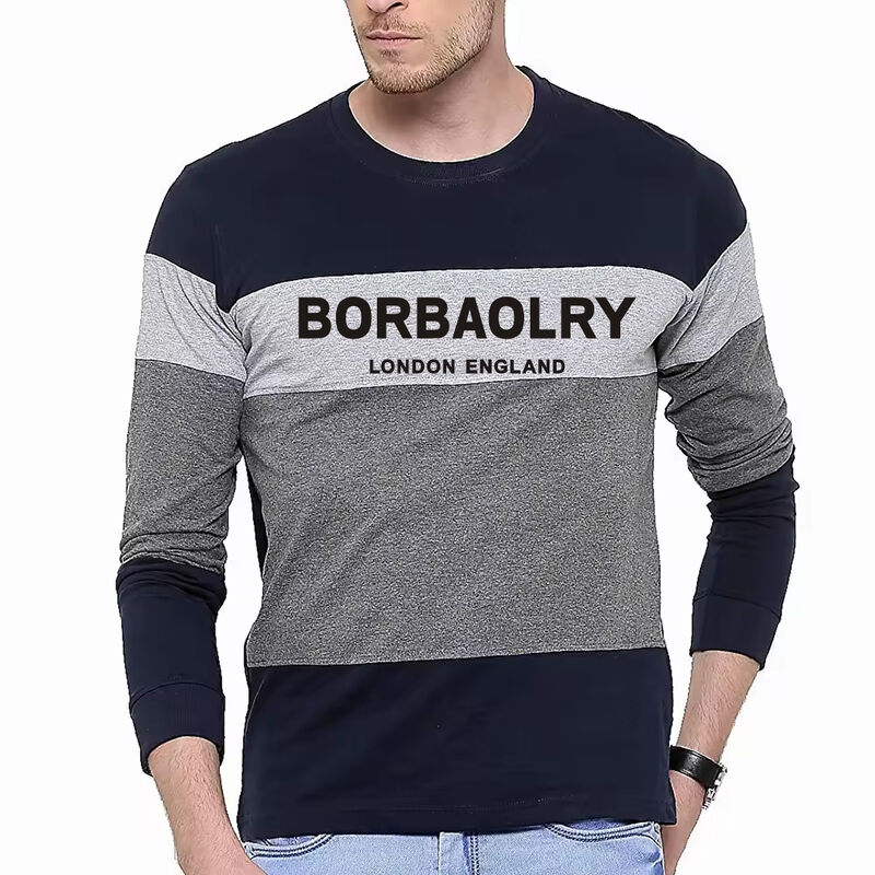 Homens Outono e Inverno Homens Grande Tamanho Collar Redondo Cor Bloqueado Pullover fina camiseta de manga longa