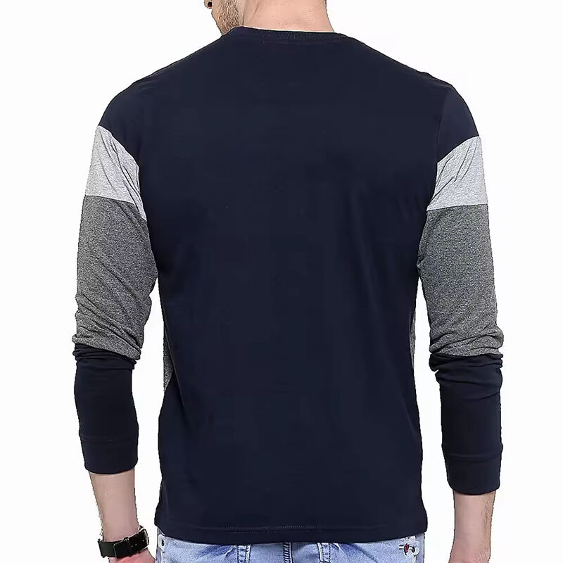 Homens Outono e Inverno Homens Grande Tamanho Collar Redondo Cor Bloqueado Pullover fina camiseta de manga longa